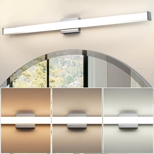 Modern LED Bathroom Vanity Light 48 inch 32W Dimmable 3CCT Bathroom Light Fixture Over Mirror Rectangle Bath Vanity Light Bar with Double Layer Acrylic Shade (48 inch(es))
