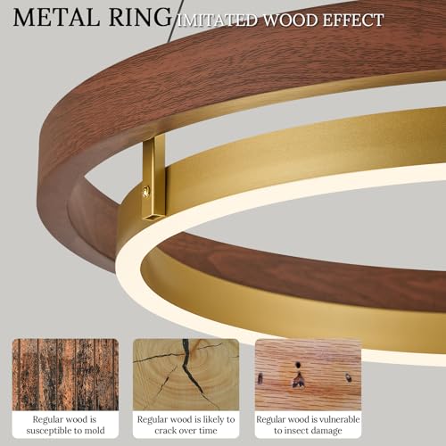 LED Ring Chandelier Dimmable Gold Walnut Wood Chandeliers