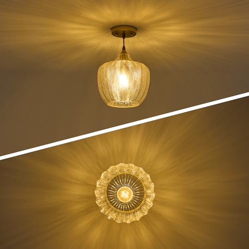 Amber Glass Pendant Lights Kitchen Island Gold Hanging Ceiling Light 9.45"