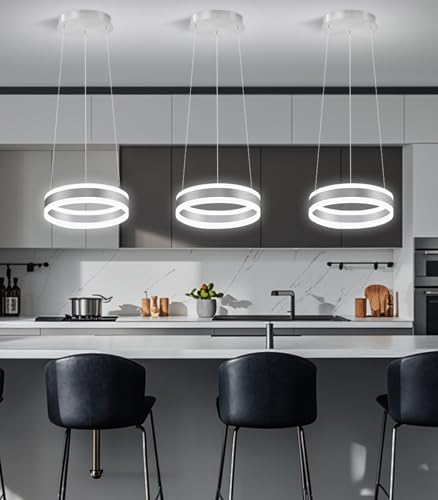 D7.8'' Modern Ring Chandelier for Dining Room LED Dimmable Pendant Lighting High Ceiling Chandelier for Living Room Foyer Bedroom Entryway 3000K