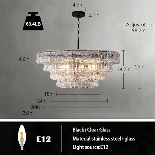 Clear Glass 36 inch Round Chandelier for Dining Room