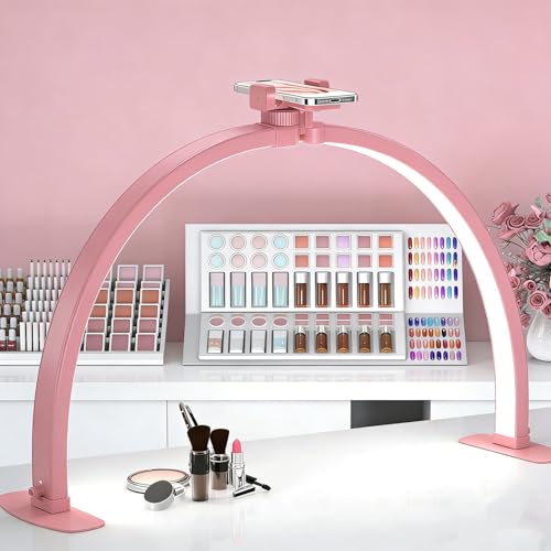 Foldable Large Half Moon LED Light for Table Nail Desk with Phone Stand