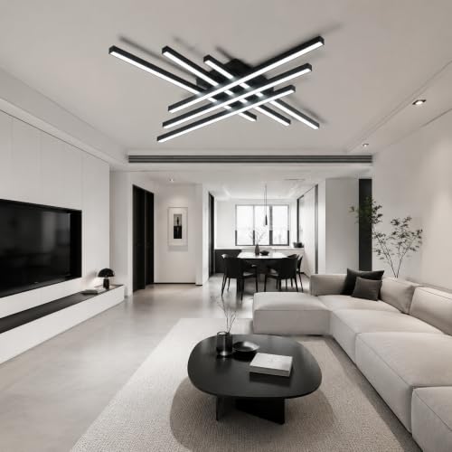 Modern LED Ceiling Lights 43.3" Black Flush Mount Ceiling Light Fixture Sputnik Dimmable Ceiling Lights with Remote Control for Bedroom Living Room Kitchen Room