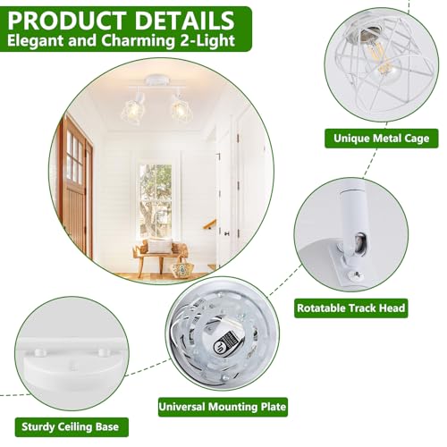 2 Lights White Kitchen Track Lighting