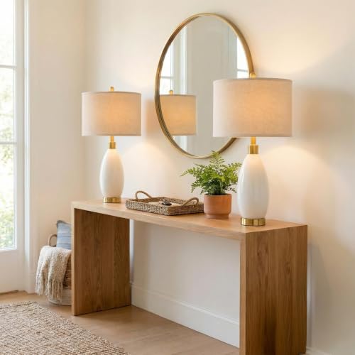 24" White Oval Ceramic Table Lamp Set of 2 (2 Count)