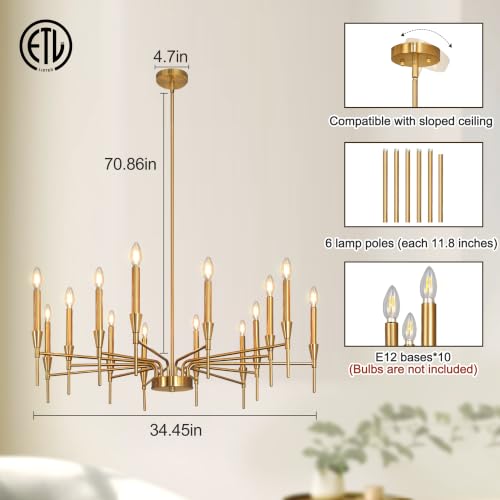 Dining Room Chandelier Light Fixture 14 Lights Gold Modern Chandeliers