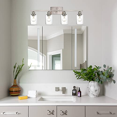 Industrial Brushed Nickel Wall Sconce with Clear Glass Shade and Metal Base