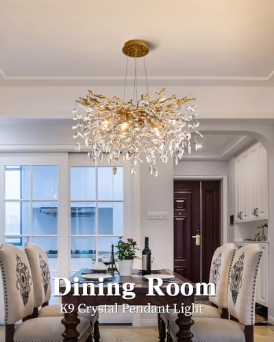 Modern Tree Branch Crystal Chandelier Luxury Gold Crystal Pendant Lighting 23.6" Contemporary 8