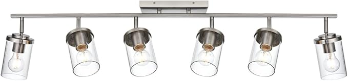 BONLICHT Transitional 6-Light Glass Track Lighting Kit Directional Ceiling Spot Light Brushed Nickel Modern Bathroom Vanity Wall Lights for Kitchen Living Room Office, Flexibly Rotatable Light Head - Aura Lighting