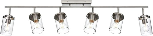 BONLICHT Transitional 6-Light Glass Track Lighting Kit Directional Ceiling Spot Light Brushed Nickel Modern Bathroom Vanity Wall Lights for Kitchen Living Room Office, Flexibly Rotatable Light Head - Aura Lighting