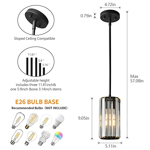 Black Pendant Lighting Modern Pendant Light Mini Crystal Chandeliers (2 Count)