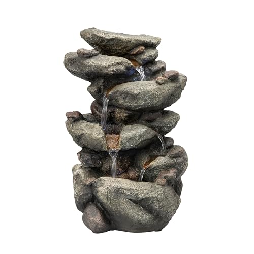 TZL154 14" Indoor Tabletop Rainforest Rock Water Fountain with LED Lights