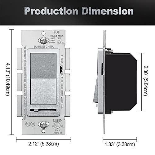 5 Pack Matte Silver Dimmer Light Switch (5 Count)
