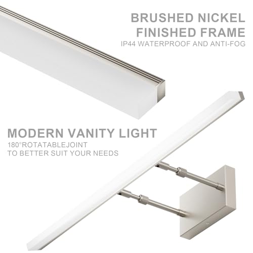 31.5 inch Modern Brushed Nickel Vanity Light Adjustable Bathroom Light Fixtures Over Mirror Rotatable Vanity Lighting 5500K