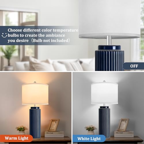 28" Dark Blue Ceramic Table Lamps Set of 2 (2 Count)