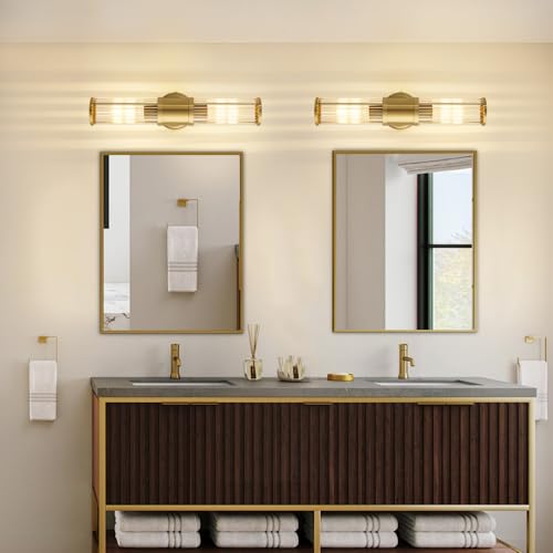 Hardwired Gold Bathroom Vanity Light Glass Rod Wall Sconce