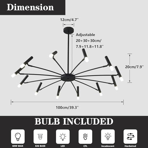 Mid Century Modern Sputnik Light Fixture Farmhouse Black Sputnik Chandelier Industrial Flush Mount Ceiling Light Vintage Schoolhouse Pendant Light