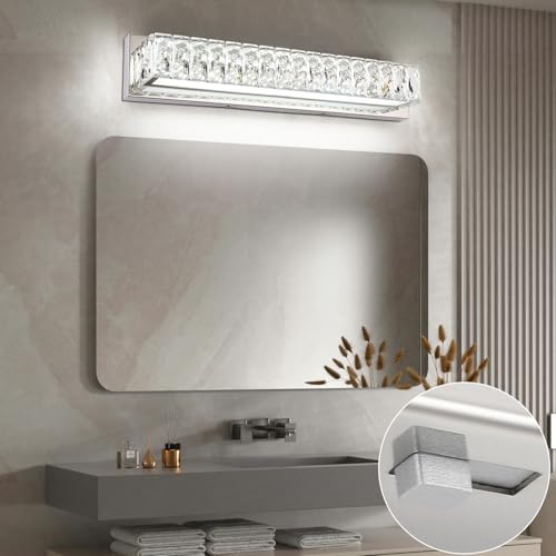 Crystal Vanity Lights for Bathroom 18W LED Bathroom Light Bar Modern Chrome Lighting Fixtures Over Mirror for Bath 22.8 inch