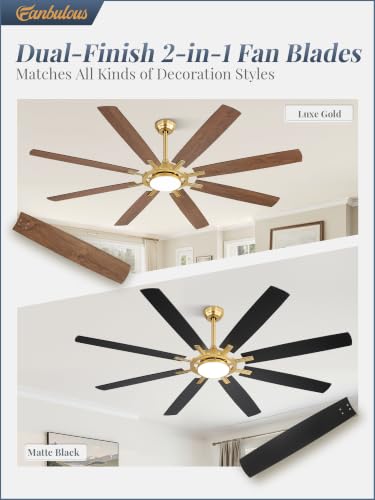 72 Inch Black Ceiling Fans with 3CCT Lights and Remote (Gold / 72")