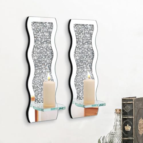 Mirrored Candle Sconces with Acrylic Diamond (2 Count)