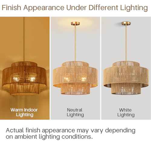 24'' Boho Rattan Chandelier, 4-Light Hand-Woven Wicker Pendant Lamp, Rustic Modern Ceiling Light Fixture for Dining Room, Kitchen Island, Living Room, Bedroom, Foyer, Entryway, Over Table