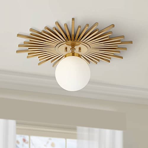 Hazel 24" Wide Sunburst Warm Antique Brass Ceiling Light Fixture