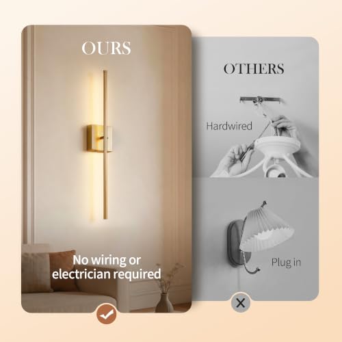 28.3 Inch Wall Sconces Battery Operated for Living Room Gold (2 Count)