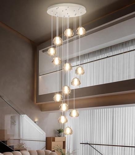 14 Light Modern Chandeliers for Entrance High Ceiling Chandelier Long Lights Fixture LED Ceiling Light Bubble Crystal for Hallway Foyer Stairwell