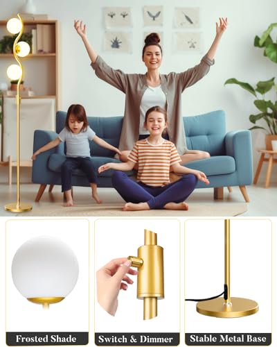 60IN Dimmable Gold Globe Floor Lamp (3 Count)