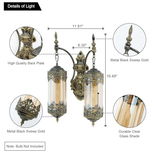 Antique Gothic Amber Glass Wall Sconce for Bedroom