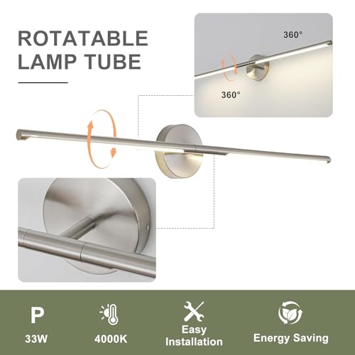 Brushed Nickel Bathroom Light Fixtures Over Mirror 43 Inch