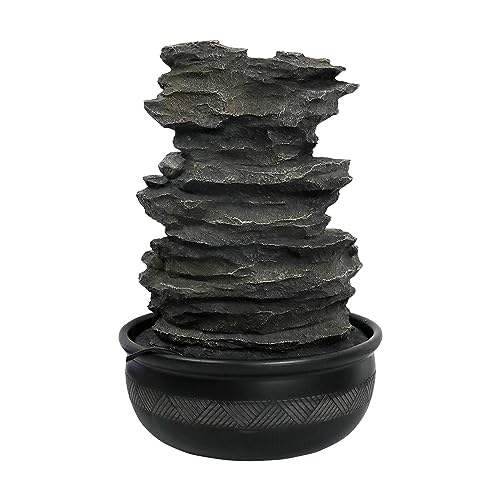 15.7” High Rock Falls Tabletop Water Fountain with LED Lights