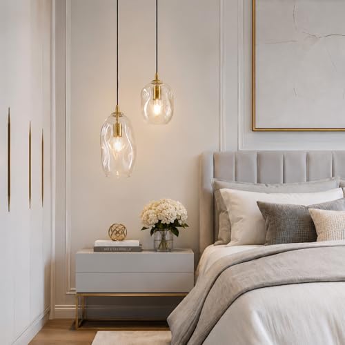 Glass Pendant Lights Kitchen Island Modern Gold Organic Clear Glass Light