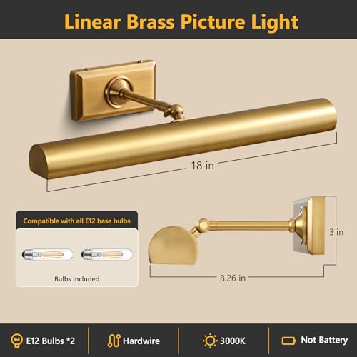 18 inch Picture Lights for Wall Hardwired 2PK Brass Picture Lighting