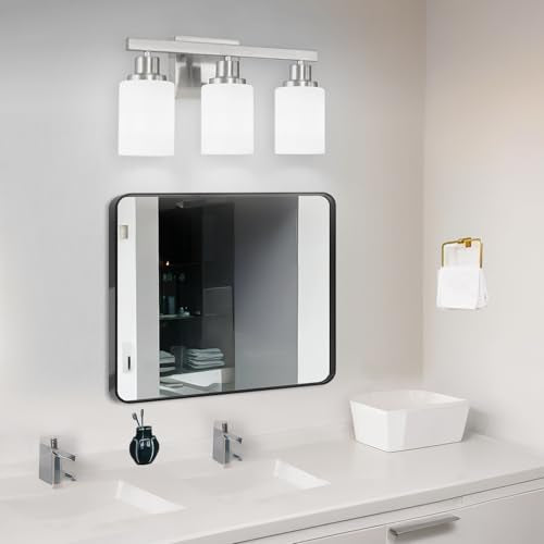 3 Light Bathroom Light Fixtures Brushed Nickel Vanity Light 17in (3 Count)