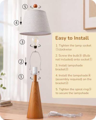 Modern Table Lamp with Tapered Rosewood Wood Base & E26 Socket