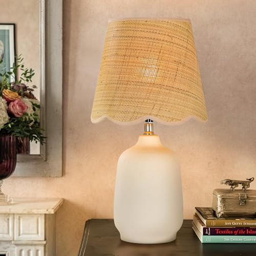 19" Modern Ceramic Table Lamp for Living Room Cream Base Desk Lamps for Bedroom Farmhouse Bedside Nightstand Lamp End Table Lamps