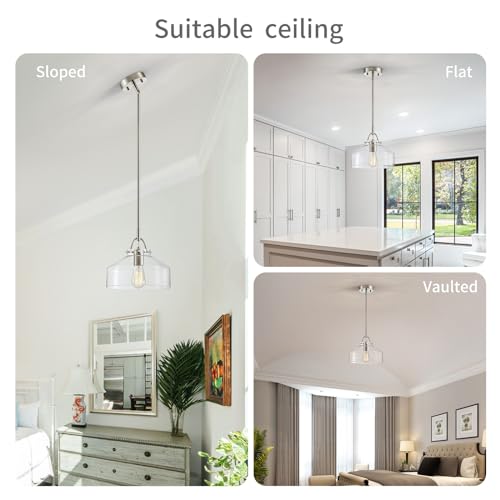 Chandelier Rustic Farmhouse Industrial Round Ceiling Pendant LED Light Fixture with Clear Glass Shades for Dining Room Kitchen Island Foyer Entryway