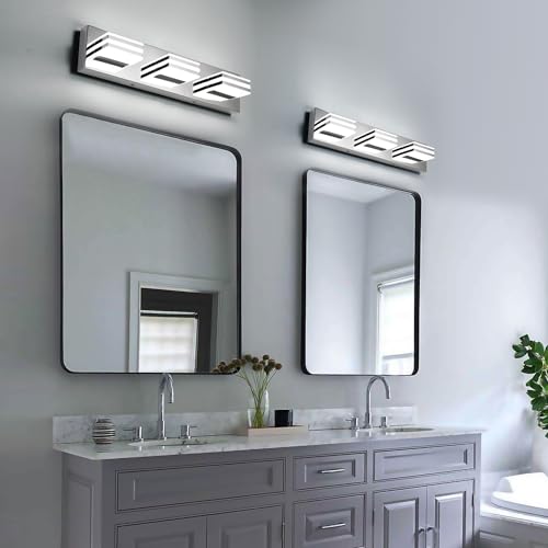 LED Vanity Lights 20in Bathroom Lights Fixtures over Mirror 3 Light LED Lighting Fixture for Bathroom 18W Mirror Lighting Fixture Modern Bath Light Bar Chrome Bath Lamps 6000K Vanity Wall Scone