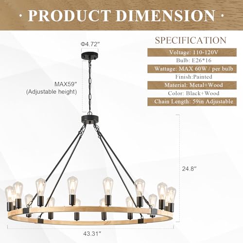 Natural Wooden Wagon Wheel Chandelier 16