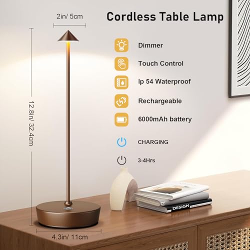 2P Cordless Rechargeable Led Table Lamp Battery Operated Light Coffee