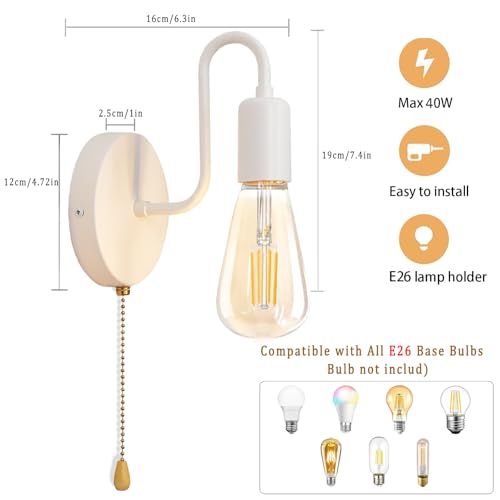 Hardwired Pull Chain Wall Sconce White
