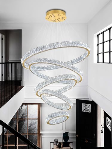 Modern Gold Ring Chandelier for High Ceiling Foyer