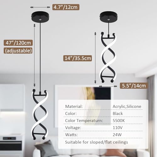 Spiral Modern Pendant Light Fixture (2 Count)