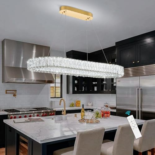 L40 xW16 Modern Oval Crystal Chandelier Glam Dimmable Crystal Ceiling Chandeliers for Dining Room Kitchen Island Glod