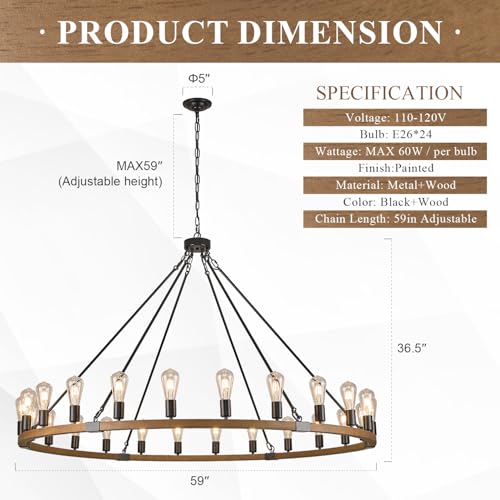 Oak Wooden Wagon Wheel Chandelier 24