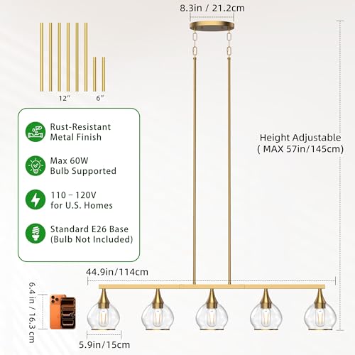 Gold Kitchen Island Linear Pendant Light