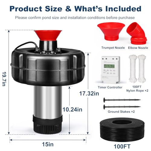 Pond Fountain Aerator with Timer 1HP 750W Floating Fountain Pump Stainless Steel Housing &100FT Power Cord