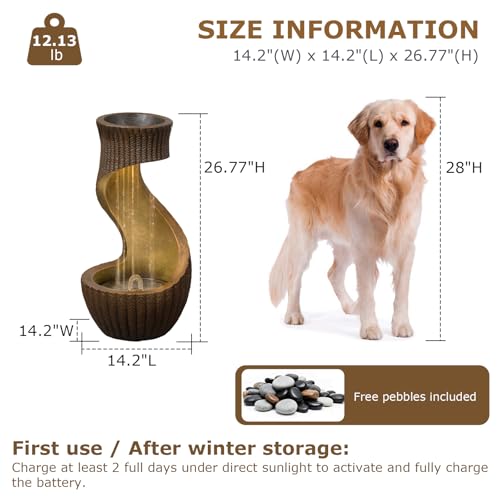 26.77" Tall Solar Water Fountain Outdoor Waterfall Feature