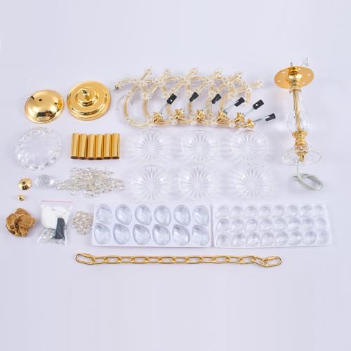 6 Light Crystal Gold Chandelier Light Fixture for Bedroom